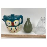 Owl Teapot, Lead Crystal Owl, Longaberger Vase
