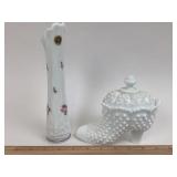 Fenton Milk Glass Hobnail Boot & Westmoreland Bud