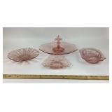 Pink Depression Glass Bowls, Plates, Tray