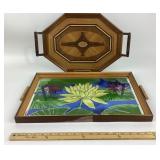 Wooden Serving Trays With Reverse Paint Lotus