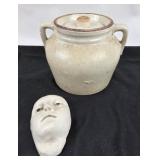 Stoneware Crock With Lid, Ceramic Face Sculpture