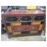 Hand-Painted Folk Art Sideboard With Embossed