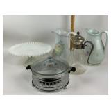 Haeger Pitcher, Milk Glass Cake Stand, Server