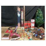 Fiber Optic Christmas Tree, Wooden Santa, Glass Ho