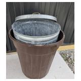 Plastic & Galvanized Metal Trash Can With Lid