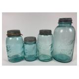 4 Ball Mason Aqua Blue Glass Jars w/ Lids