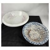 Ceramic Bowl With Floral Pattern, Blue Splatterwar