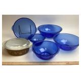 Cobalt Blue Pyrex Nesting Bowls, Pie Dish, Early A