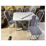Gray table, 5 metal upholstered chairs
