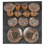 Pink Depression Glass Tableware With Floral Patter