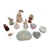 Porcelain Figurines, Trinket Boxes, Relief Dish