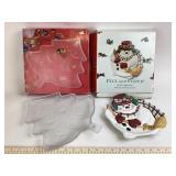 Fitz & Floyd Snowman Plate, Mikasa Crystal Tree Pl