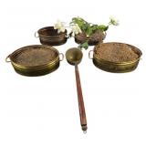 Brass Planter Pots And Brass Wood-Handled Ladle