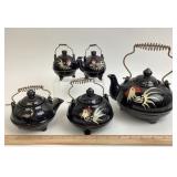Mid Century Japanese Redware Teapots & Salt Shaker