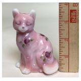 Fenton Hand Painted Pink Cat Figurine