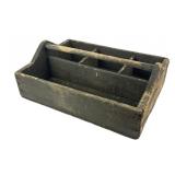Large primitive old painted wood tool tote hunter
