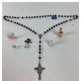 Purple Rosary With Cross, Miniature Figurines