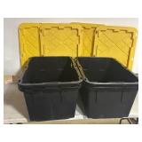 4 Black Storage Containers w/ Yellow Lids