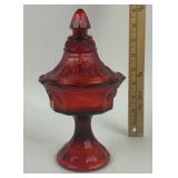 Tiara Glass Sunset Amberina Covered Pedestal Candy