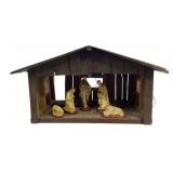 Wooden Nativity Scene With Figures