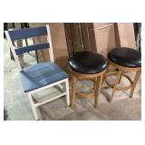 2 wood swivel barstools, wood chair