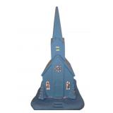 Blue Ceramic Lighted Church Figurine