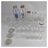 Glass Milk Bottles, Shot Glasses, Lids, Patron Gla