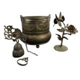 Brass Planter, Floral Figurine, Decorative Bell