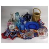 Cobalt, Clear, Blue Glassware, Ball Jar, Basket