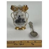 Porcelain Vase Ft Wayne Courthouse Souvenir, Spoon