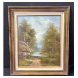 Forest Cottage Framed Painting Sogned Percy