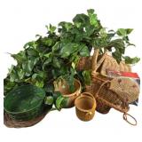 Wicker Baskets With Faux Greenery