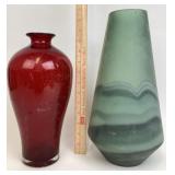 Art Glass Vases: Red, Matte Green