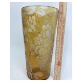 MCM Blown Art Glass Vase: Matte Floral Design