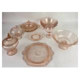 Pink Depression Glass Bowls, Plates, Lidded Dishes