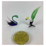 Glass Swan, Bird Figurines With Uranium Glass Flow