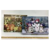 Lighted Holiday Snowman Scene And Autumn We Gather