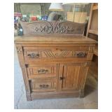 Oak Commode Washstand 3 Drawer, 1 Door With Chip