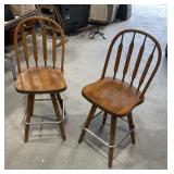 2 wood swivel barstools