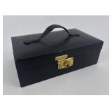 Edwardian era black leather jewelry box, circa