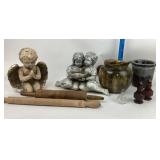 Garden statues, wood pitcher, rolling pins, no. 5