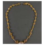 Art Deco Czech amber glass bead necklace,