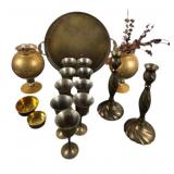 Brass Goblets, Candlesticks, Tray, Glass Vases