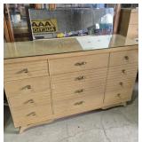 MCM Blonde Oak Dresser With Removable Glass Top &