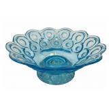 L E Smith Moon & Stars Blue Glass Pedestal Dish
