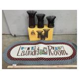 Laundry Room Rug & Metal Wheat Candle Holders
