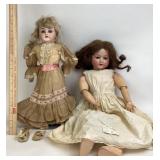 German Bisque Doll & French Fashion Porcelain Doll