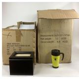 Yellow Travel Mugs, Black Photo Storage Holders