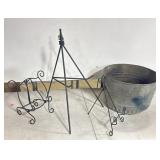 Galvanized Wash Tub w/ Handles & 3 Cast Iron Metal