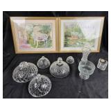 Framed Garden Scenes Prints, Crystal Bowls